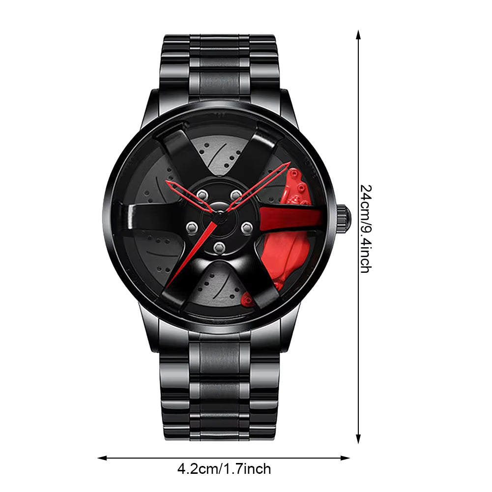 Cool Stainless Steel Men's Sport Car Rim Quartz Luxury Watch