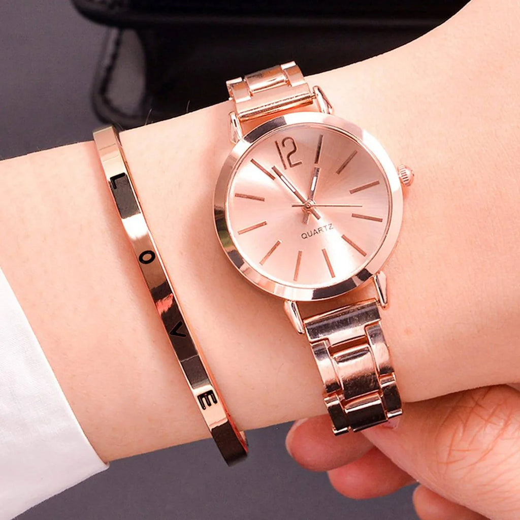 2Pcs/Set Fashion Women Watches Small Dial Quartz Watch Luxury Ladies Wristwatch Bracelets Set Reloj Mujer