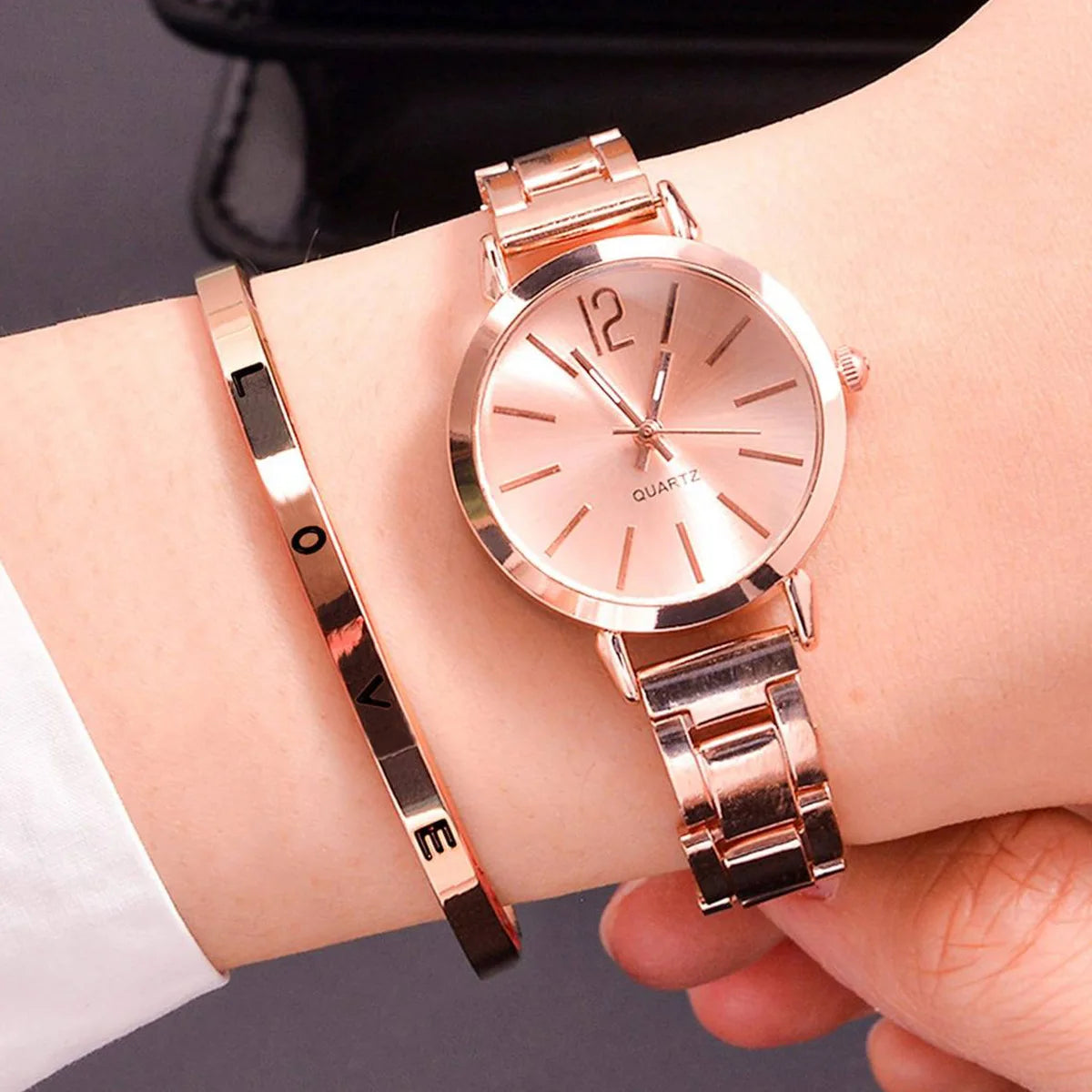 2Pcs/Set Fashion Women Watches Small Dial Quartz Watch Luxury Ladies Wristwatch Bracelets Set Reloj Mujer