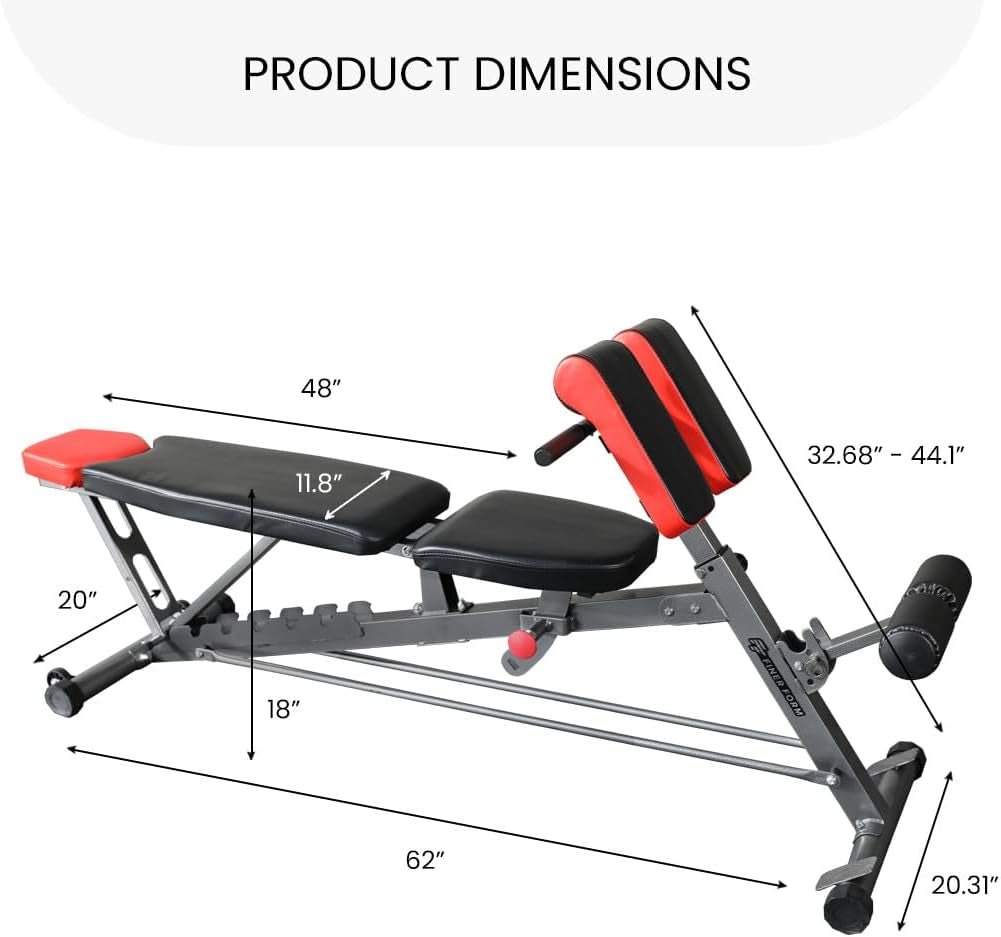 Multi-Functional FID Weight Bench for Comprehensive Full-Body Workouts – Hyper Back Extension, Roman Chair, Adjustable Ab Sit-Up Bench, Incline/Decline Bench, Flat Bench