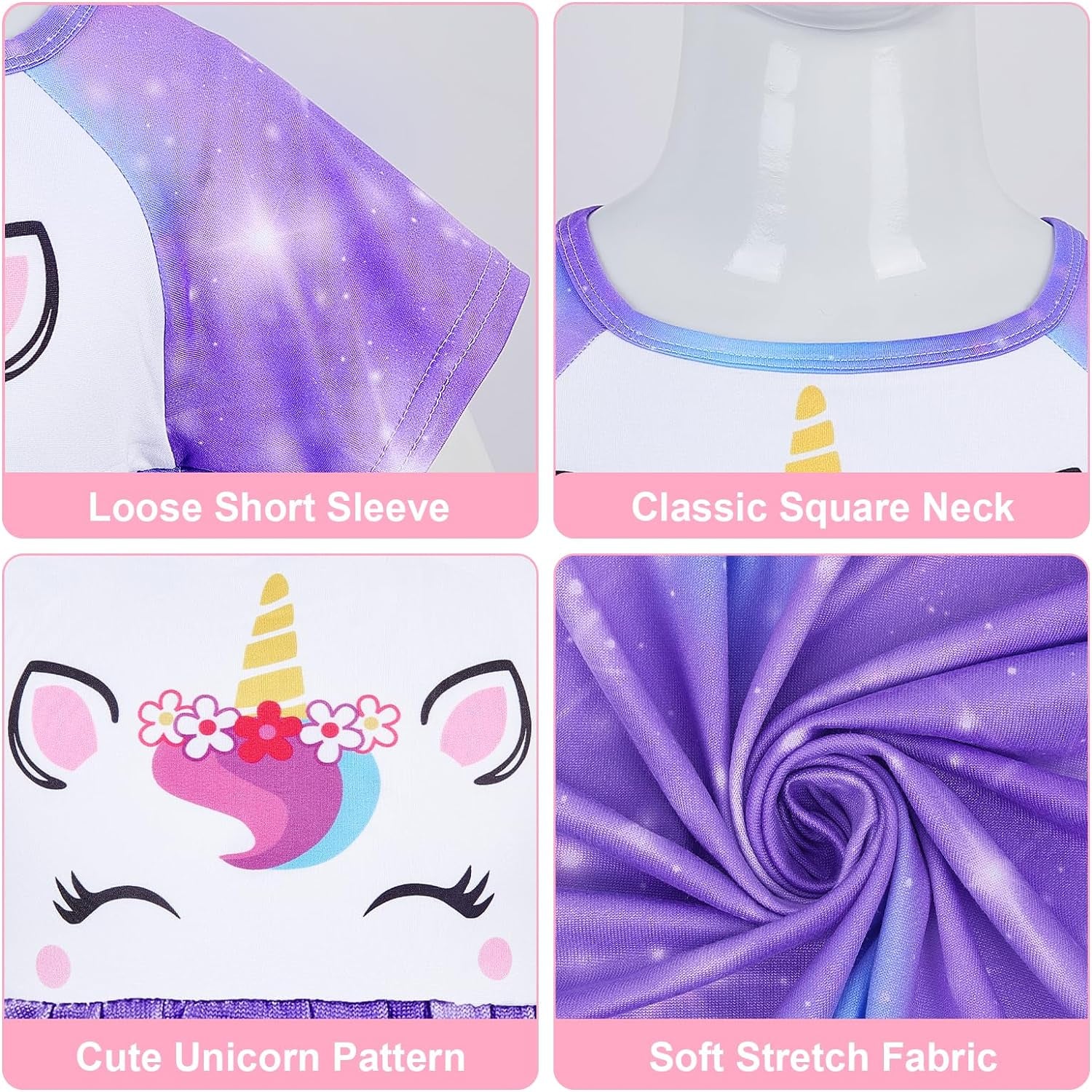 Doll and Girl Matching Nightgown Unicorn Outfit Pajamas Night Dress for Girls and 18" Dolls Clothes