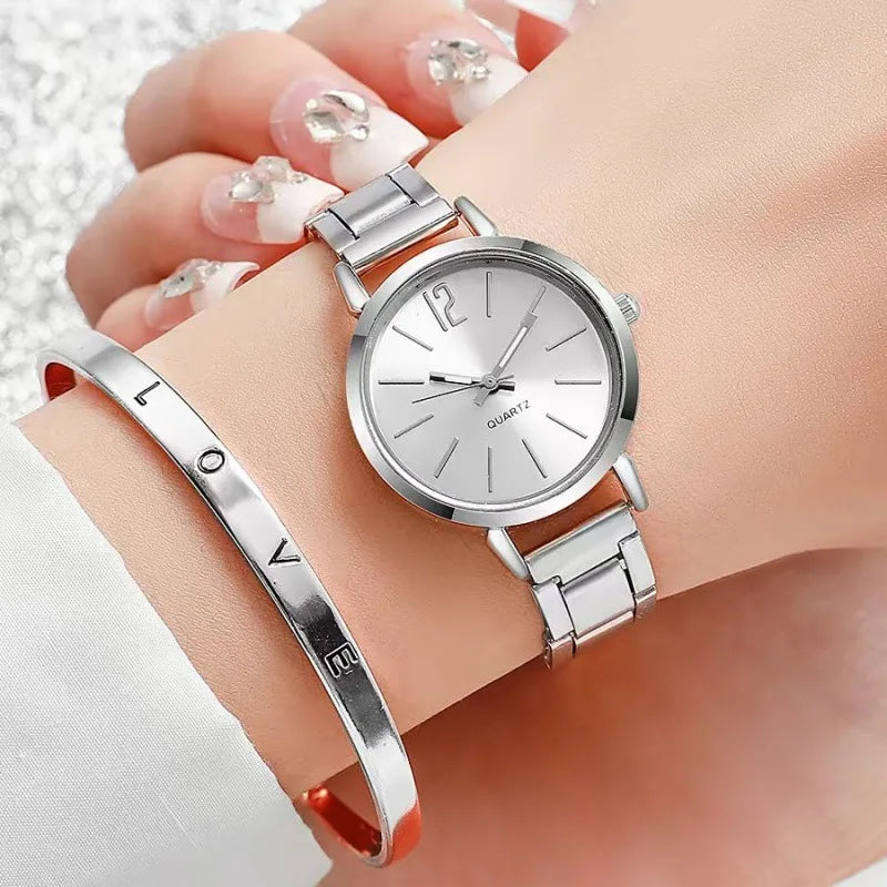 2Pcs/Set Fashion Women Watches Small Dial Quartz Watch Luxury Ladies Wristwatch Bracelets Set Reloj Mujer