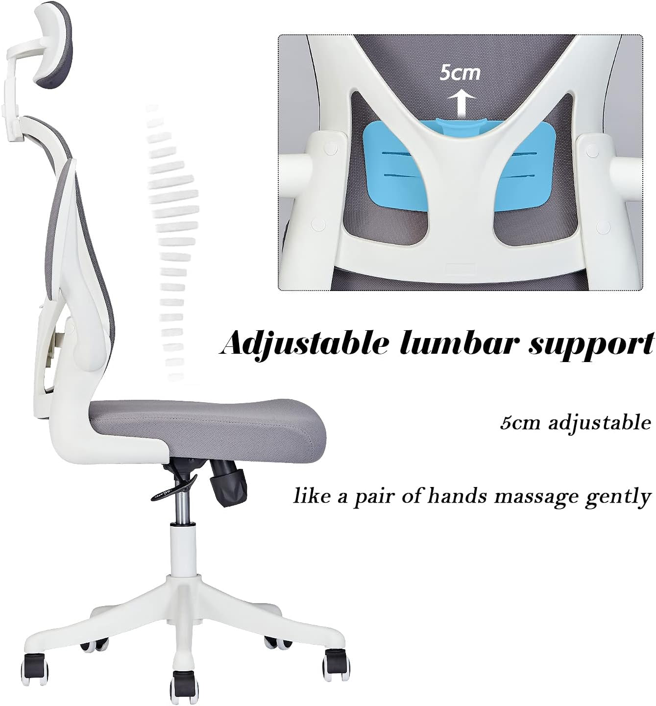 Dedeo Ergonomic High Back Mesh Office Chair with Adjustable Lumbar Support and Headrest, Tilt Function, and Breathable Thick Seat Cushion for Home and Office Use