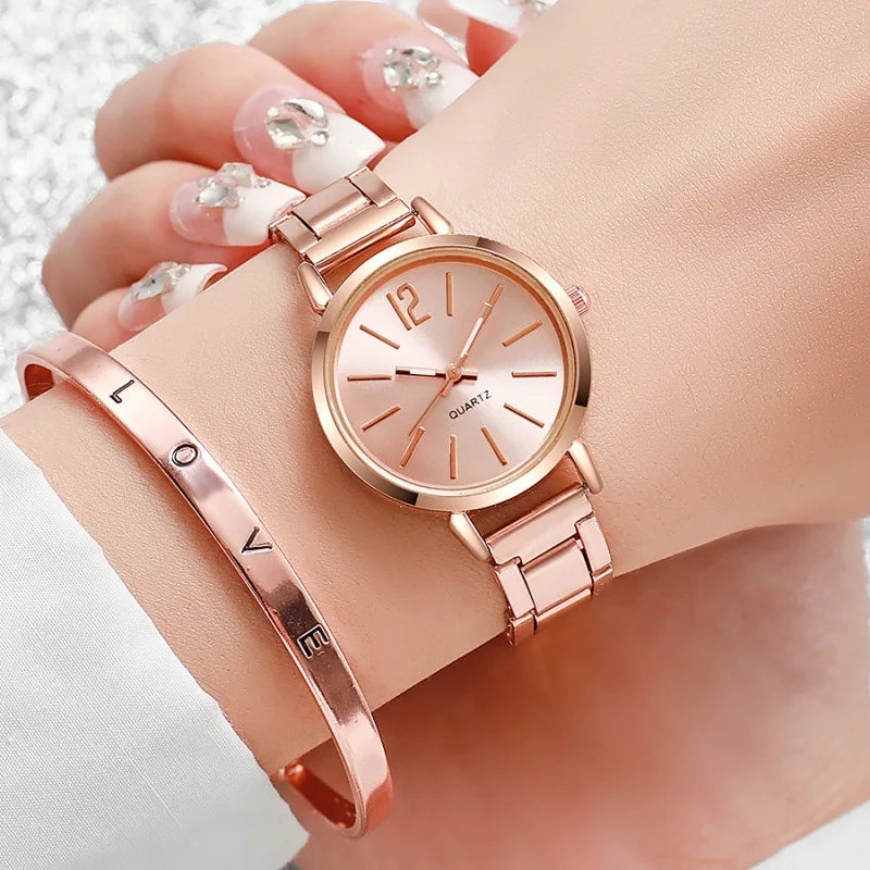 2Pcs/Set Fashion Women Watches Small Dial Quartz Watch Luxury Ladies Wristwatch Bracelets Set Reloj Mujer