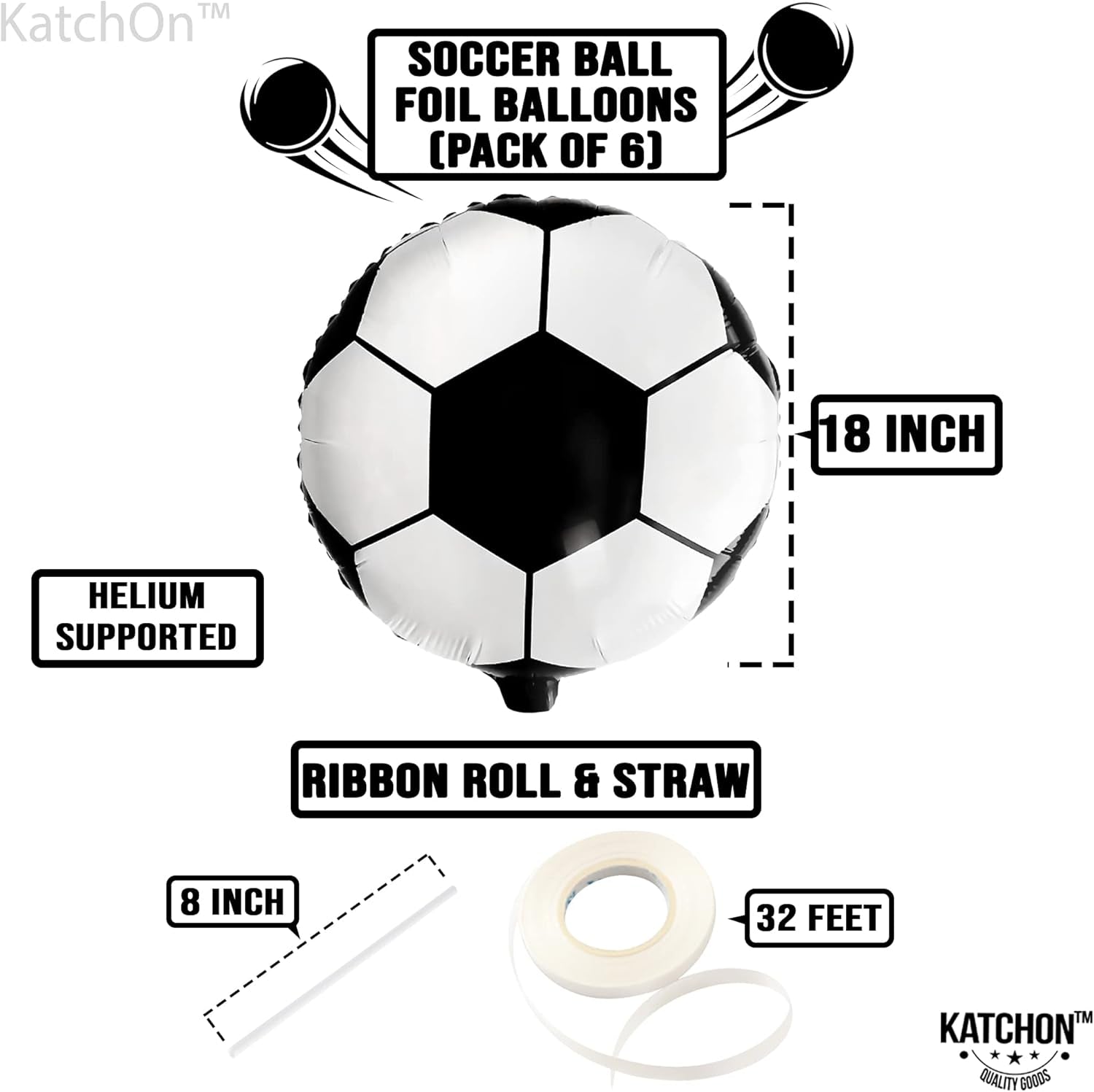 ,Huge Soccer Ball Balloons - 18 Inch-Pack of 6 | Soccer Birthday Party Decorations | Soccer Party Decorations | Soccer Balloons | Soccer Decorations for Party | Black and White Balloons