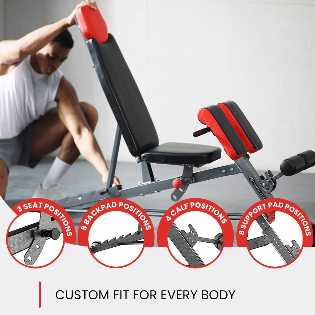 Multi-Functional FID Weight Bench for Comprehensive Full-Body Workouts – Hyper Back Extension, Roman Chair, Adjustable Ab Sit-Up Bench, Incline/Decline Bench, Flat Bench