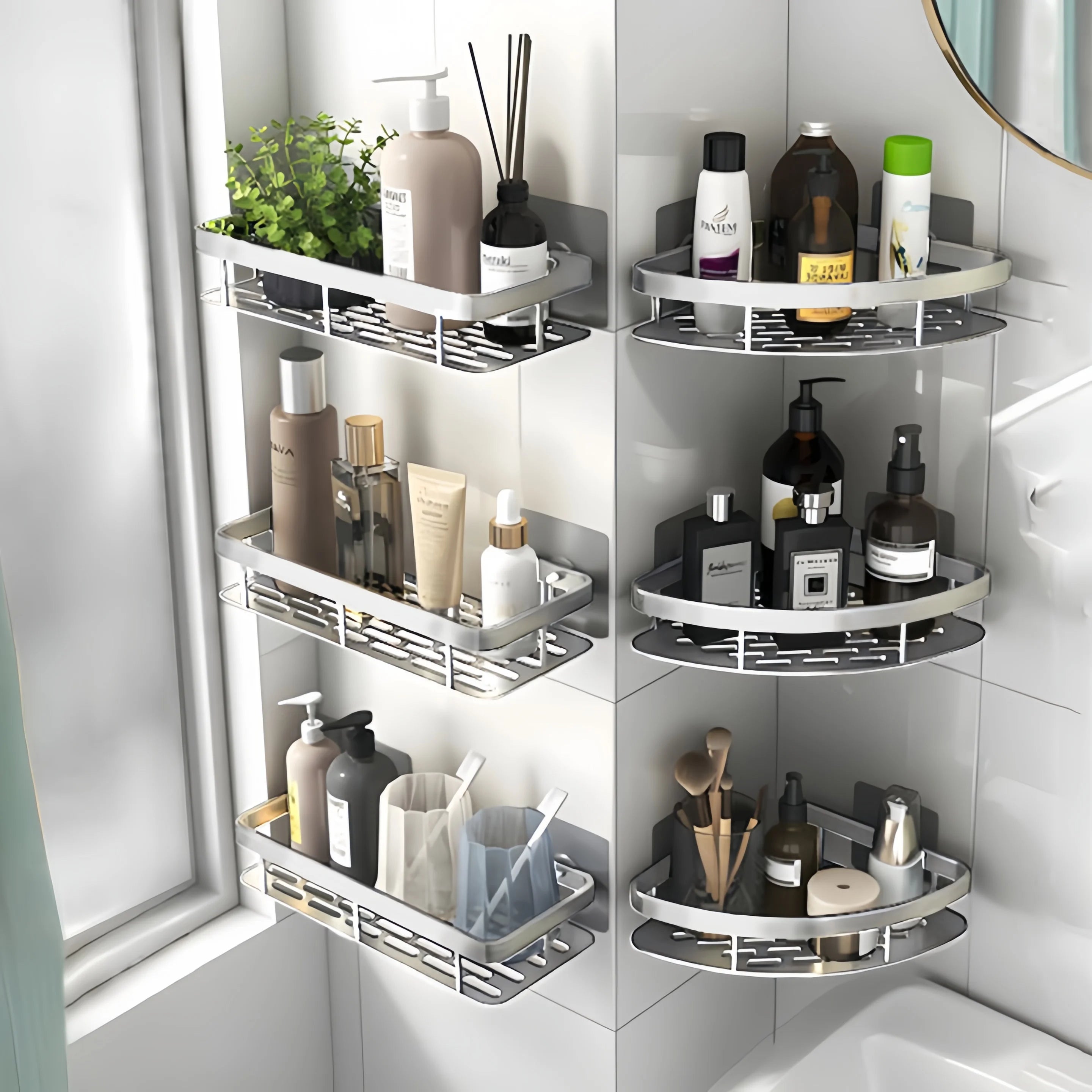 Bathroom Shelf Makeup Storage Organizer Aluminum Alloy Shampoo Rack Shower Shelf Bathroom Accessories No Drill Wall Shelf