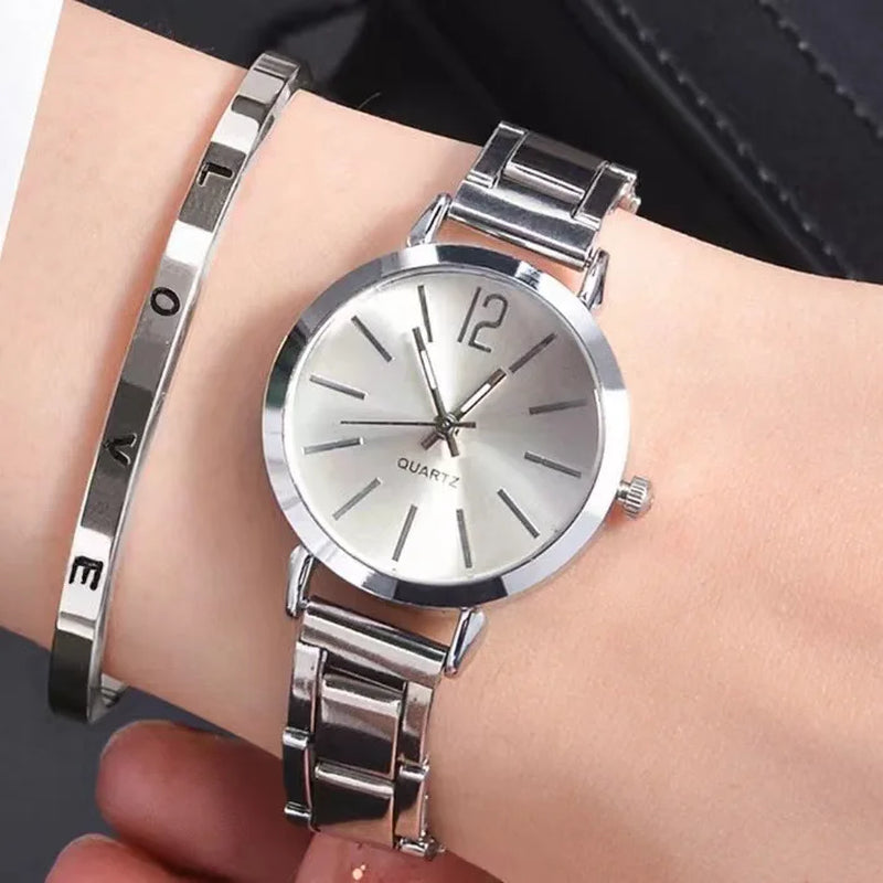 2Pcs/Set Fashion Women Watches Small Dial Quartz Watch Luxury Ladies Wristwatch Bracelets Set Reloj Mujer