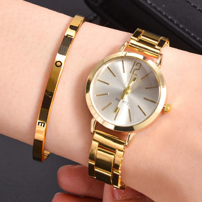 2Pcs/Set Fashion Women Watches Small Dial Quartz Watch Luxury Ladies Wristwatch Bracelets Set Reloj Mujer