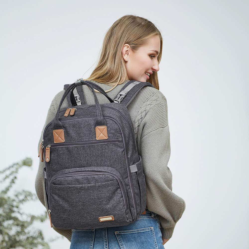 Diaper Bag Backpack,  Large Unisex Baby Bags Multifunction Travel Back Pack for Mom and Dad with Changing Pad and Stroller Straps, Dark Gray