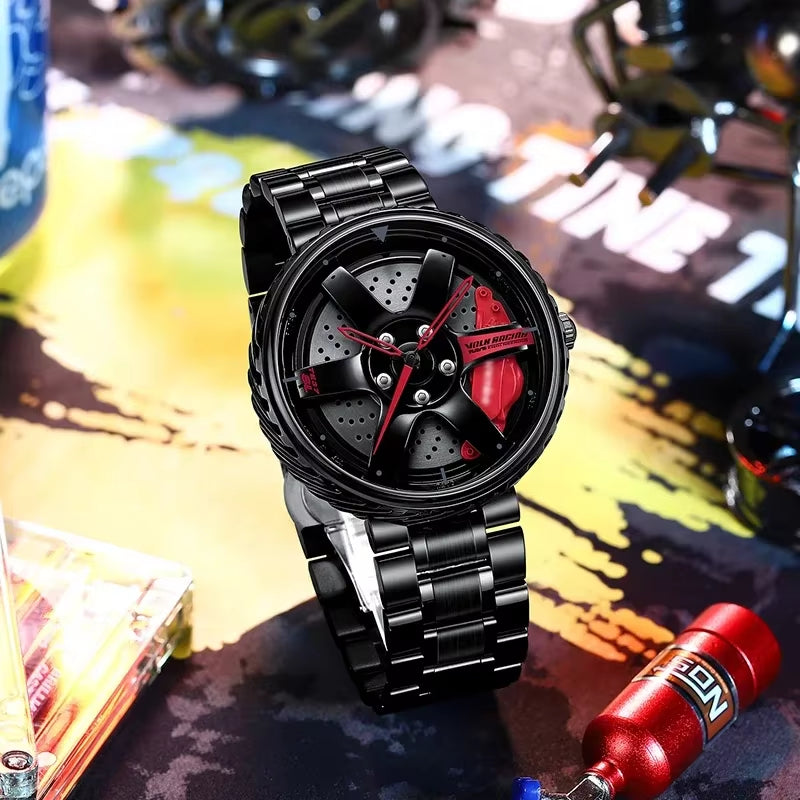 Cool Stainless Steel Men's Sport Car Rim Quartz Luxury Watch